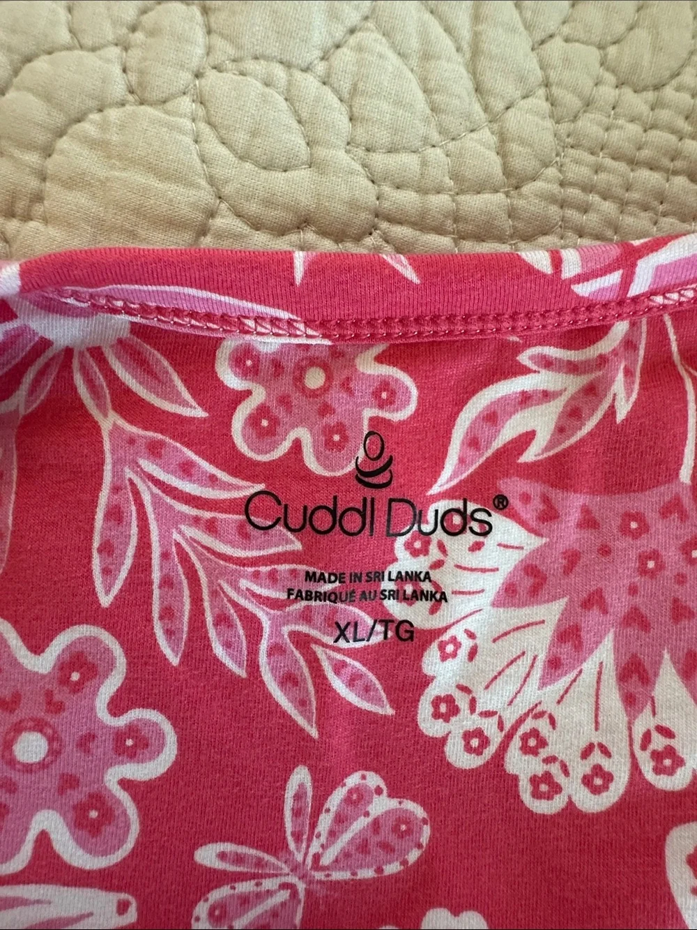 Cuddl Duds Coral Pink Floral Sleeveless Chemise with Ruffle Hem